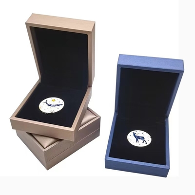 กล่องใส่เหรียญที่ระลึก PU แบบคลาสสิกสูง Navy Champagne Coin Keeper Box