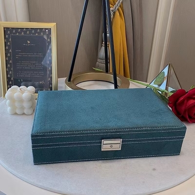 Morandi Blue Suede Luxury Travel Jewelry Case ขนาดที่กำหนดเองผู้จัดเครื่องประดับเดินทาง