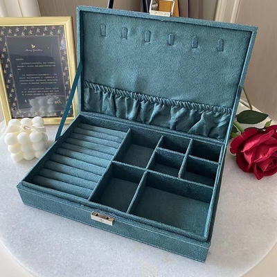 Morandi Blue Suede Luxury Travel Jewelry Case ขนาดที่กำหนดเองผู้จัดเครื่องประดับเดินทาง