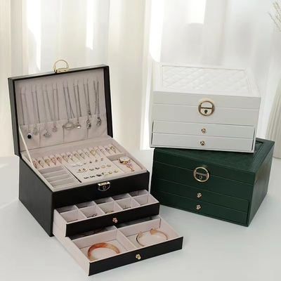กล่องใส่เครื่องประดับ Green Pu Square สุดหรูพร้อมลิ้นชัก 2 อันสำหรับชุดเครื่องประดับ Gift