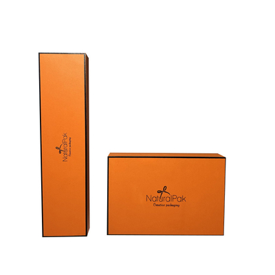 สองชิ้นยกกล่องกระดาษพร้อมฐานปิดภาคเรียนกล่องบรรจุภัณฑ์แข็ง Hermes สีส้ม