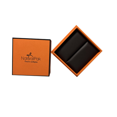 สองชิ้นยกกล่องกระดาษพร้อมฐานปิดภาคเรียนกล่องบรรจุภัณฑ์แข็ง Hermes สีส้ม