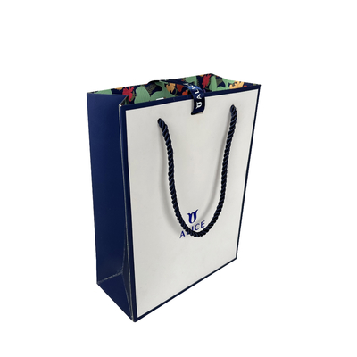 โลโก้ที่กำหนดเอง White Blue Jewellery กระเป๋าถือถุงกระดาษของขวัญสำหรับการช็อปปิ้ง
