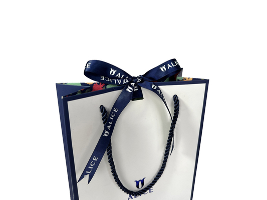 โลโก้ที่กำหนดเอง White Blue Jewellery กระเป๋าถือถุงกระดาษของขวัญสำหรับการช็อปปิ้ง