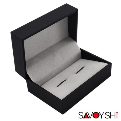 ของขวัญหนังเทียมสีดำกล่องบรรจุ Cufflink Boxes บรรจุภัณฑ์ด้วย Elastic