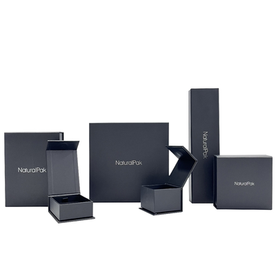 Black Clamshell Magnetic Closure กล่องเครื่องประดับขนาดที่กำหนดเองกล่องกระเป๋าสตางค์กระดาษแข็ง