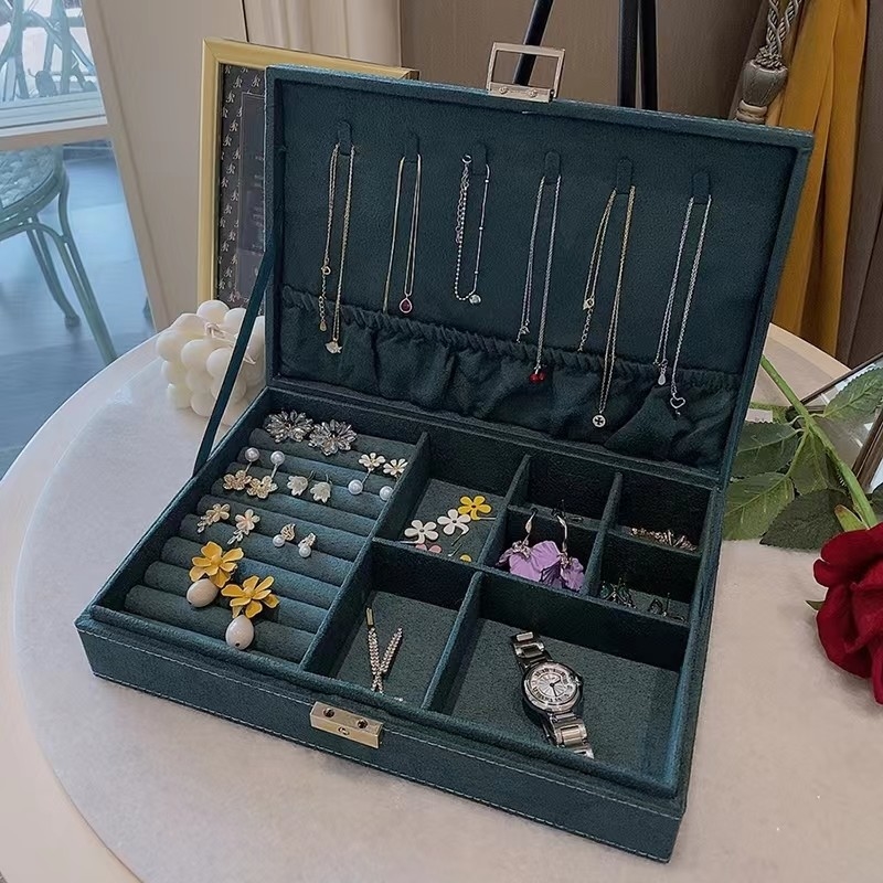 Morandi Blue Suede Luxury Travel Jewelry Case ขนาดที่กำหนดเองผู้จัดเครื่องประดับเดินทาง