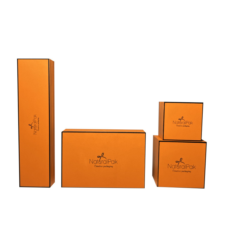 สองชิ้นยกกล่องกระดาษพร้อมฐานปิดภาคเรียนกล่องบรรจุภัณฑ์แข็ง Hermes สีส้ม